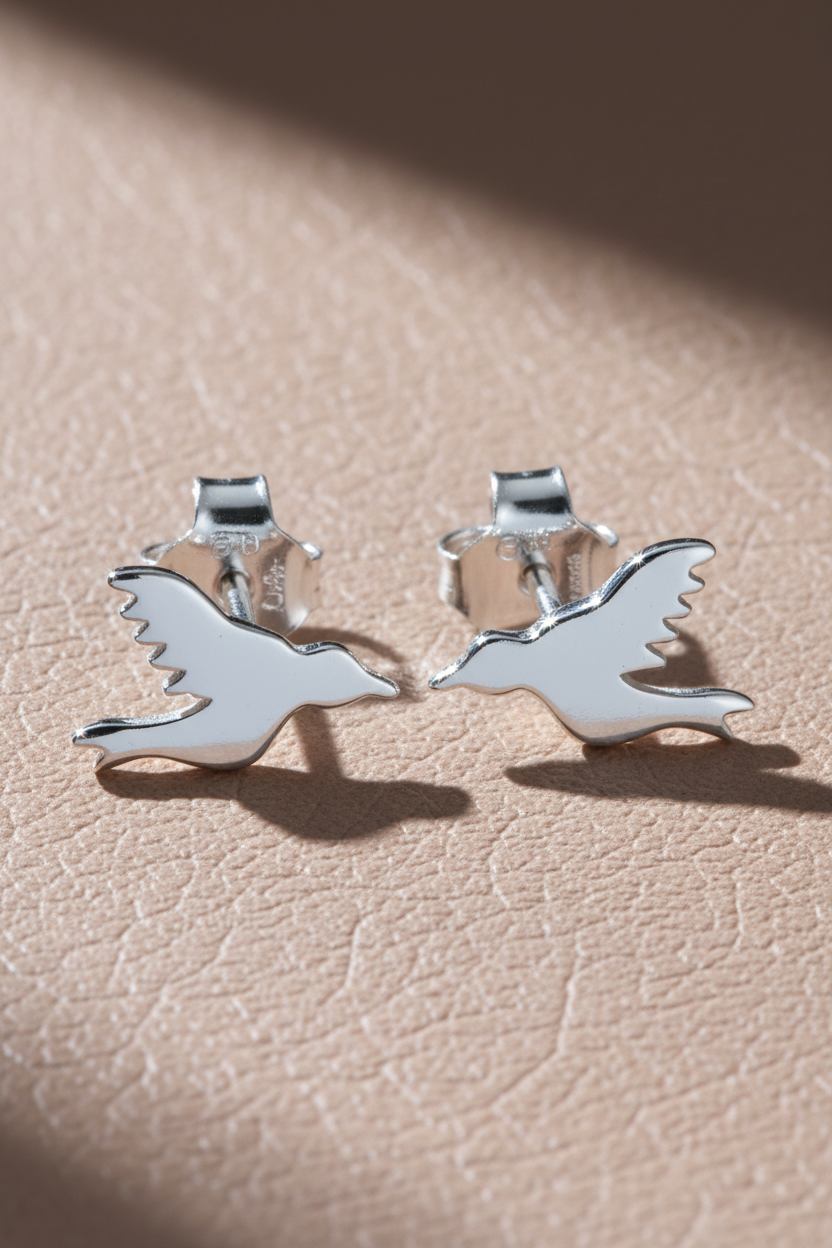 Sterling Silver Girls Dainty Dove Stud Earrings | SilverCloseOut
