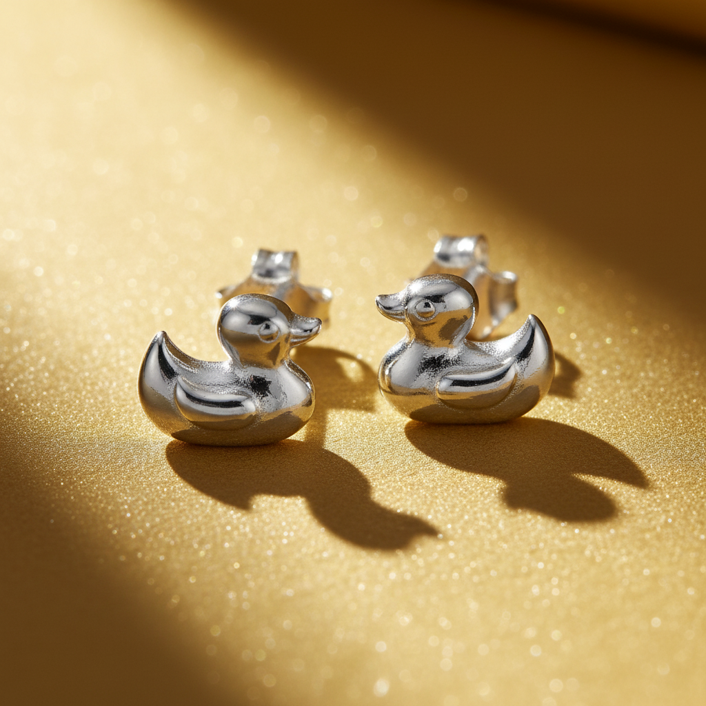 Sterling Silver Women's Dainty Duck Stud Earrings, 7mm | SilverCloseOut