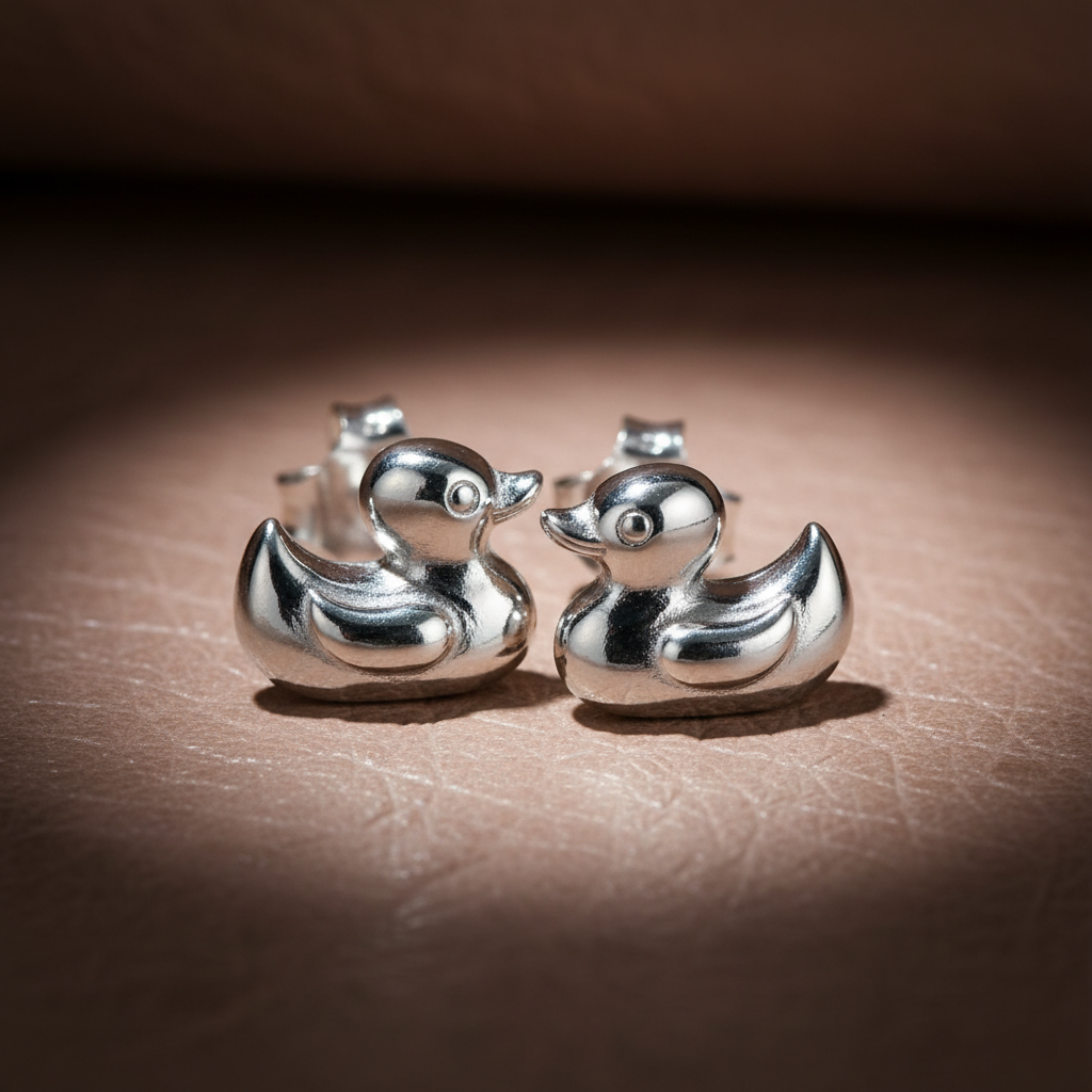 Sterling Silver Women's Dainty Duck Stud Earrings, 7mm | SilverCloseOut