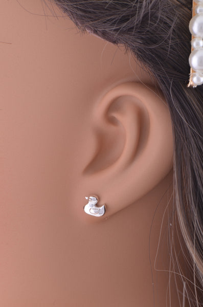 Sterling Silver Womens Dainty Duck Stud Earrings - 7mm