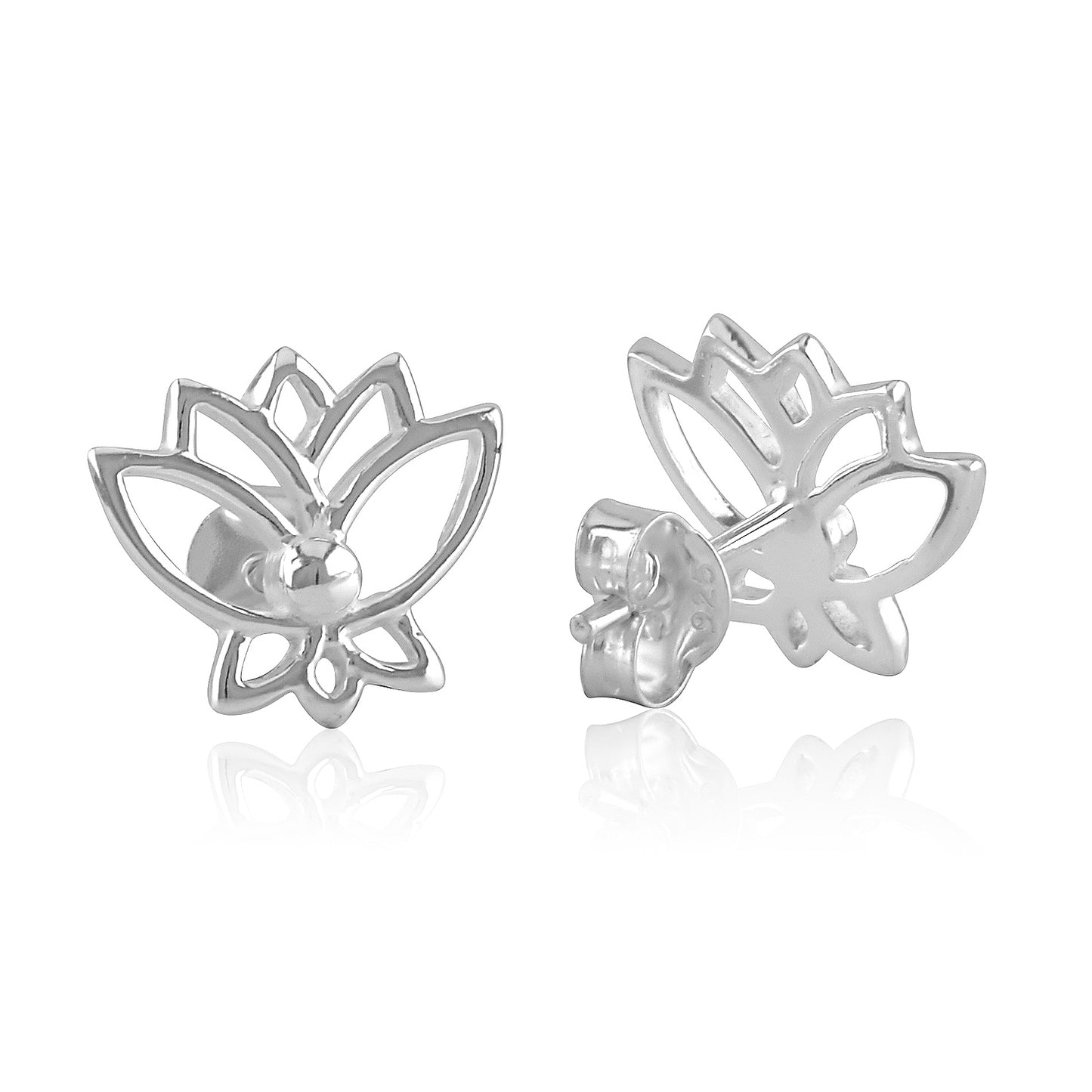 Sterling Silver Womens Dainty Hindu Lotus Flower Stud Earrings