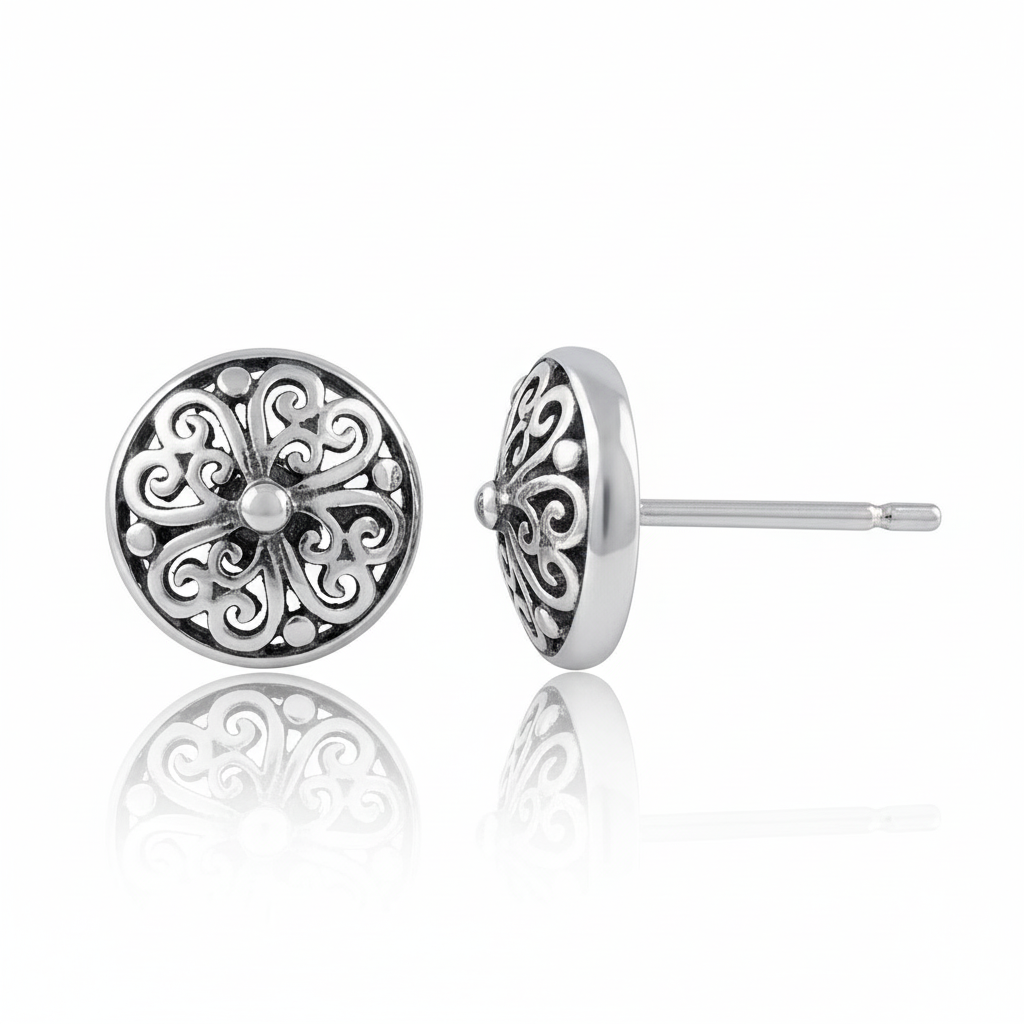 Sterling Silver Girls Round Bali Style Clover Stud Earrings | SilverCloseOut