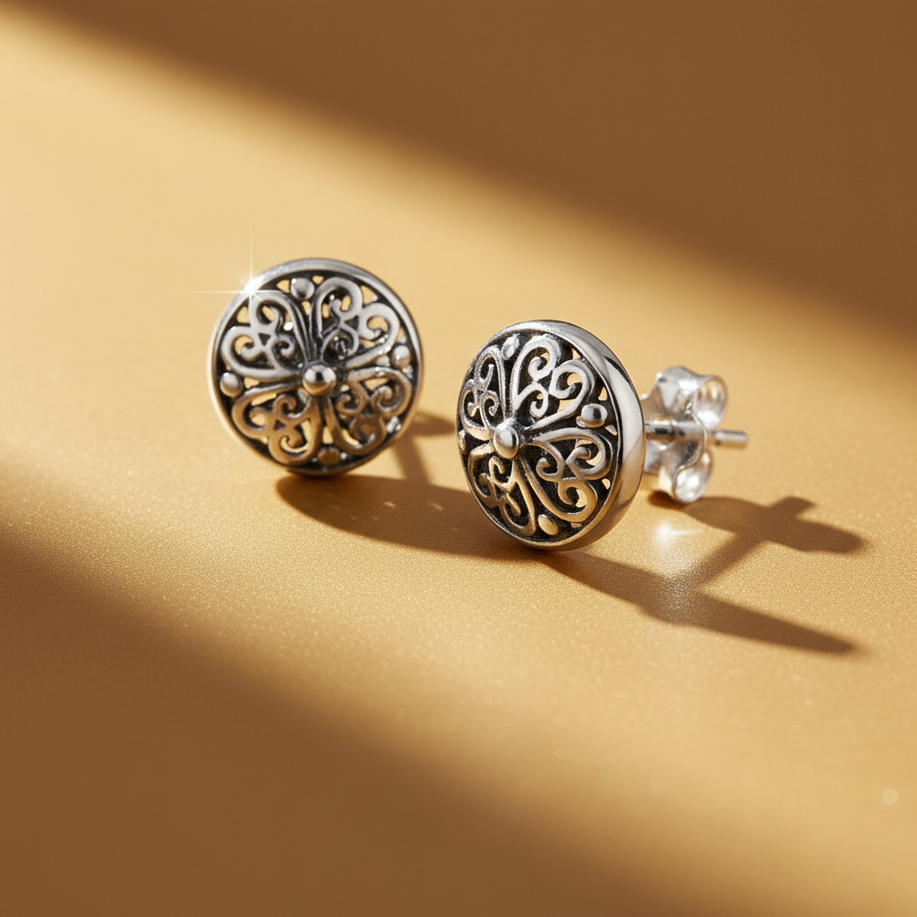 Sterling Silver Girls Round Bali Style Clover Stud Earrings | SilverCloseOut
