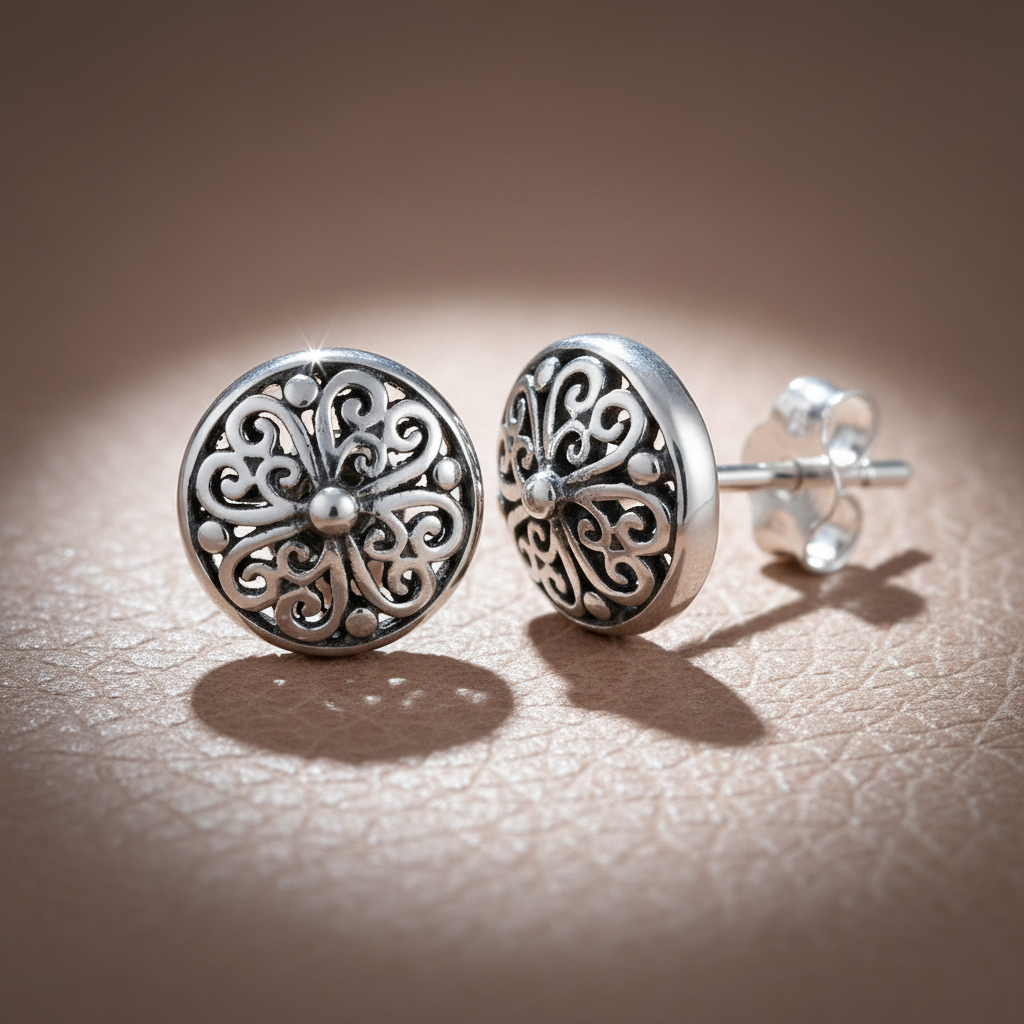 Sterling Silver Girls Round Bali Style Clover Stud Earrings | SilverCloseOut