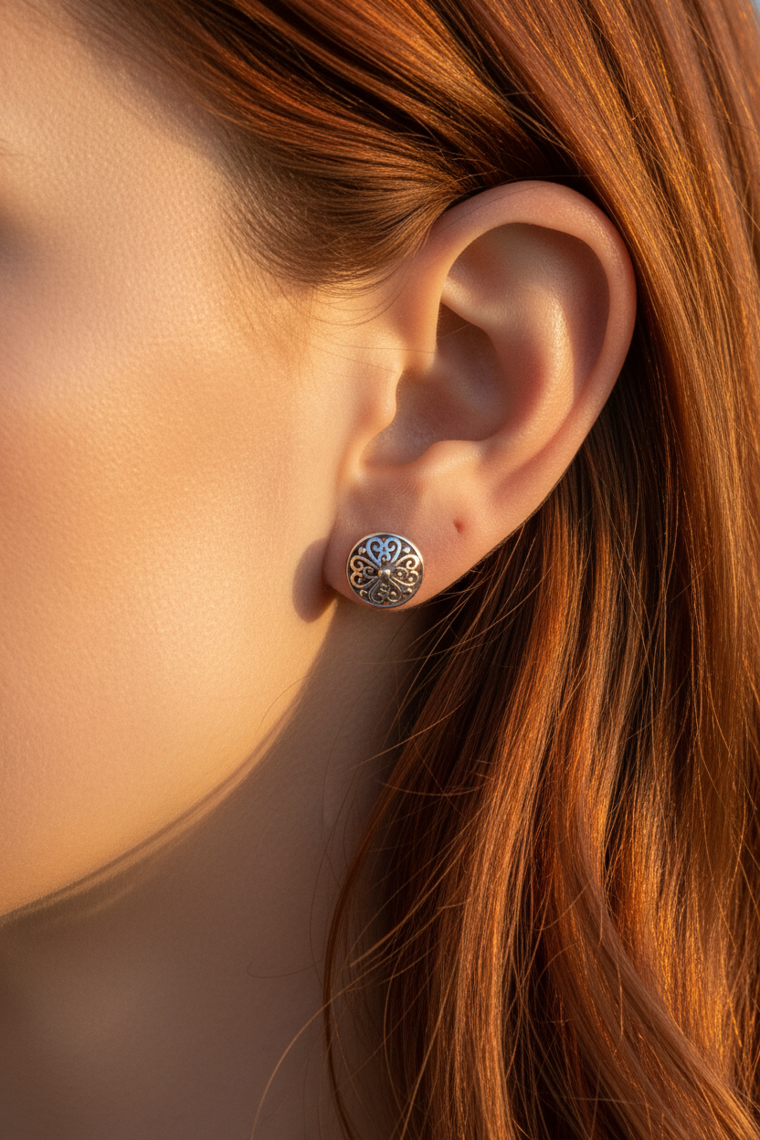 Sterling Silver Girls Round Bali Style Clover Stud Earrings | SilverCloseOut