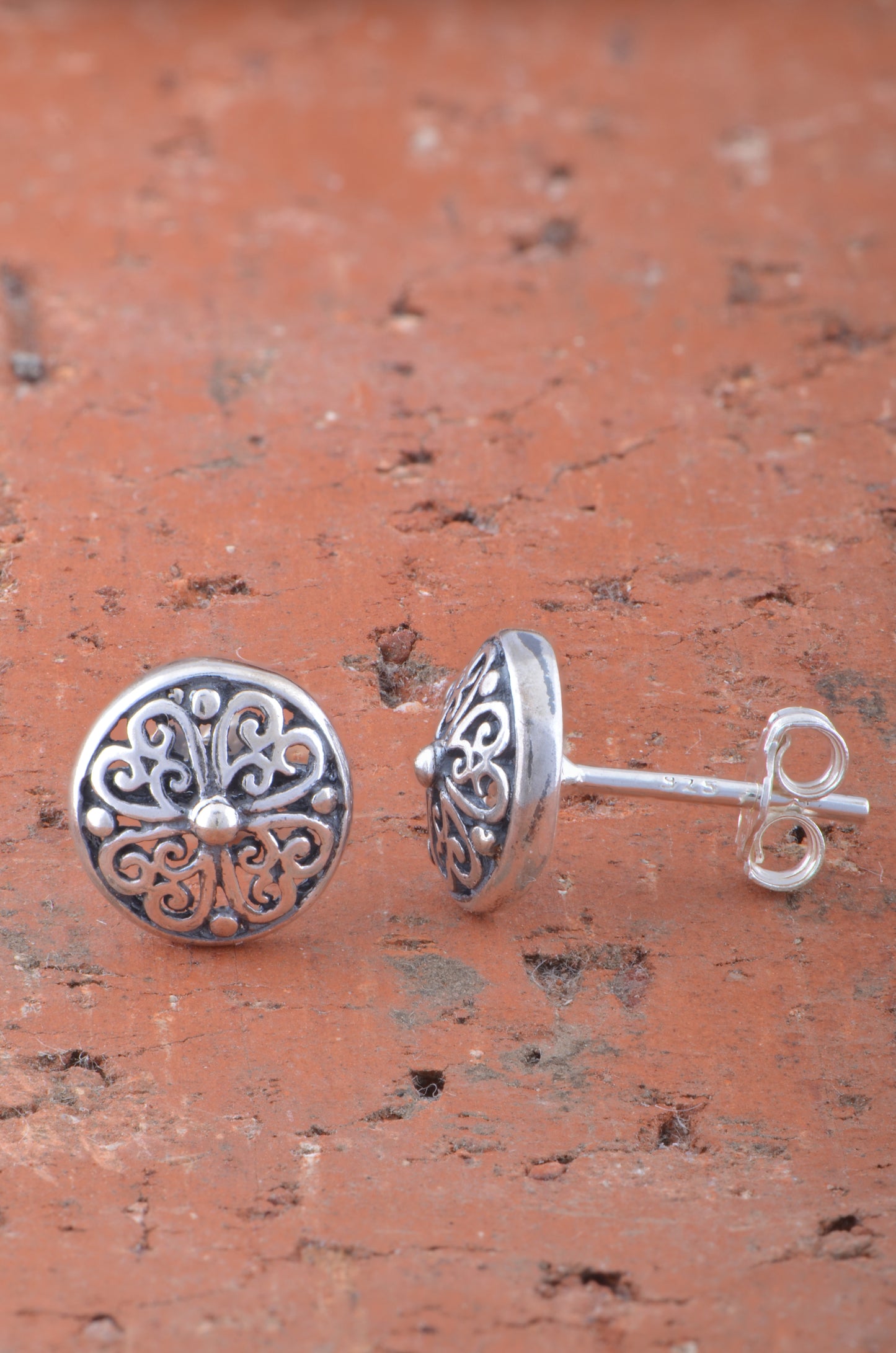 Sterling Silver Girls Round Bali Style Clover Stud Earrings