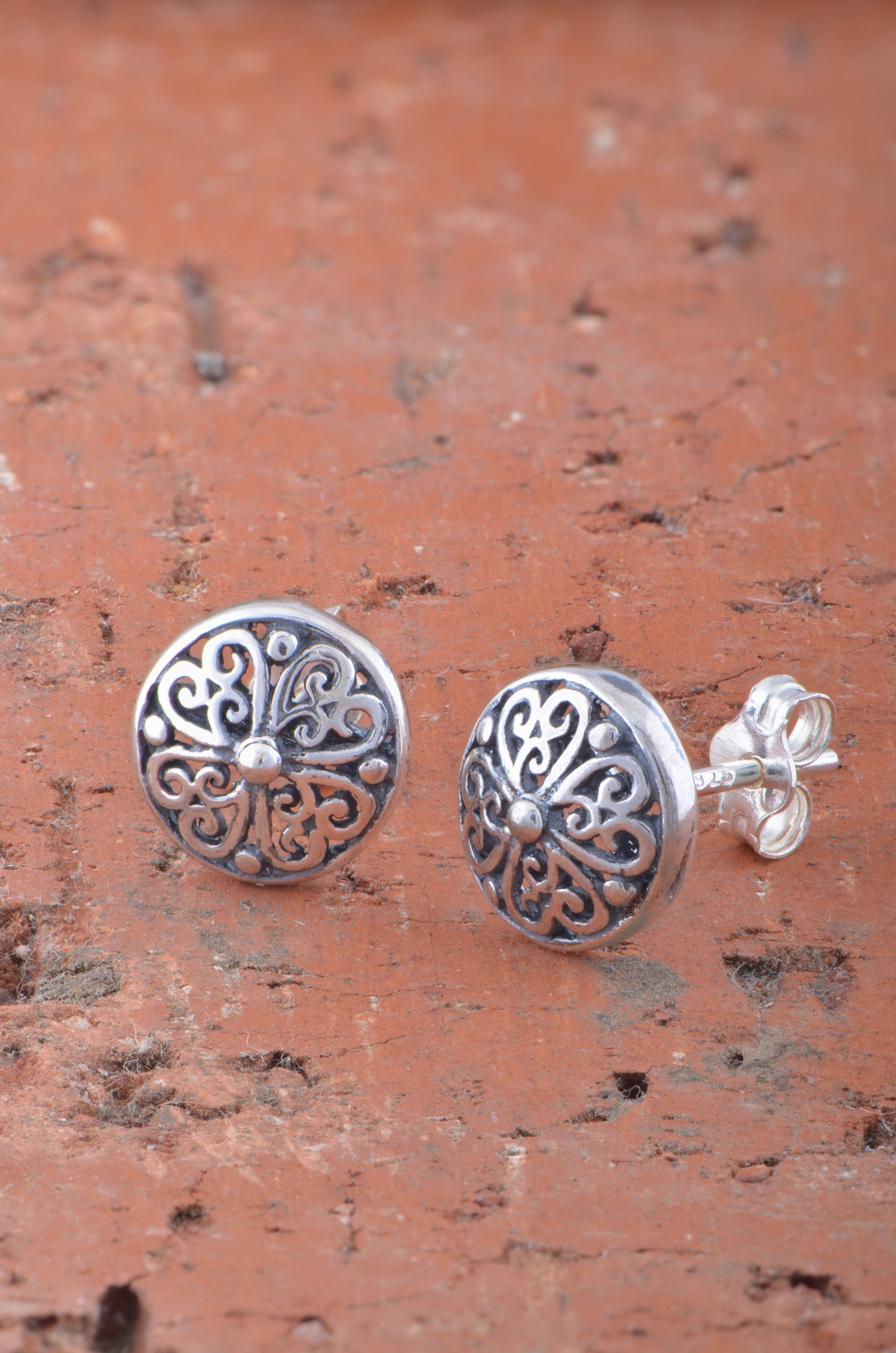 Sterling Silver Girls Round Bali Style Clover Stud Earrings
