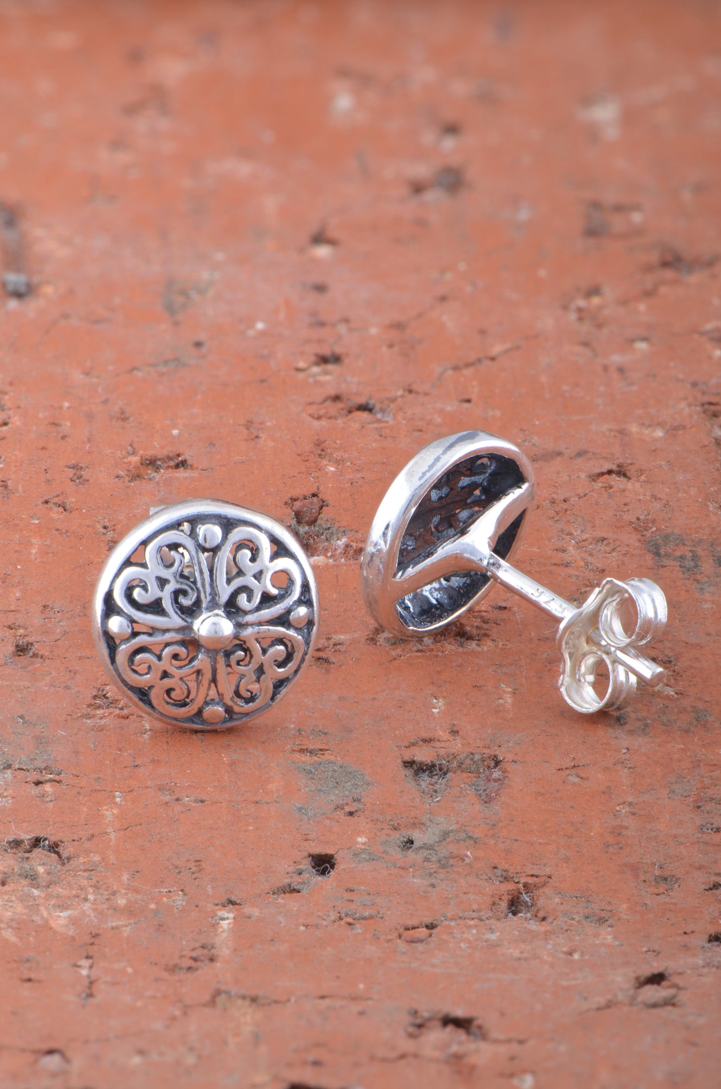 Sterling Silver Girls Round Bali Style Clover Stud Earrings