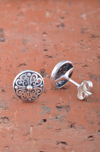 Sterling Silver Girls Round Bali Style Clover Stud Earrings
