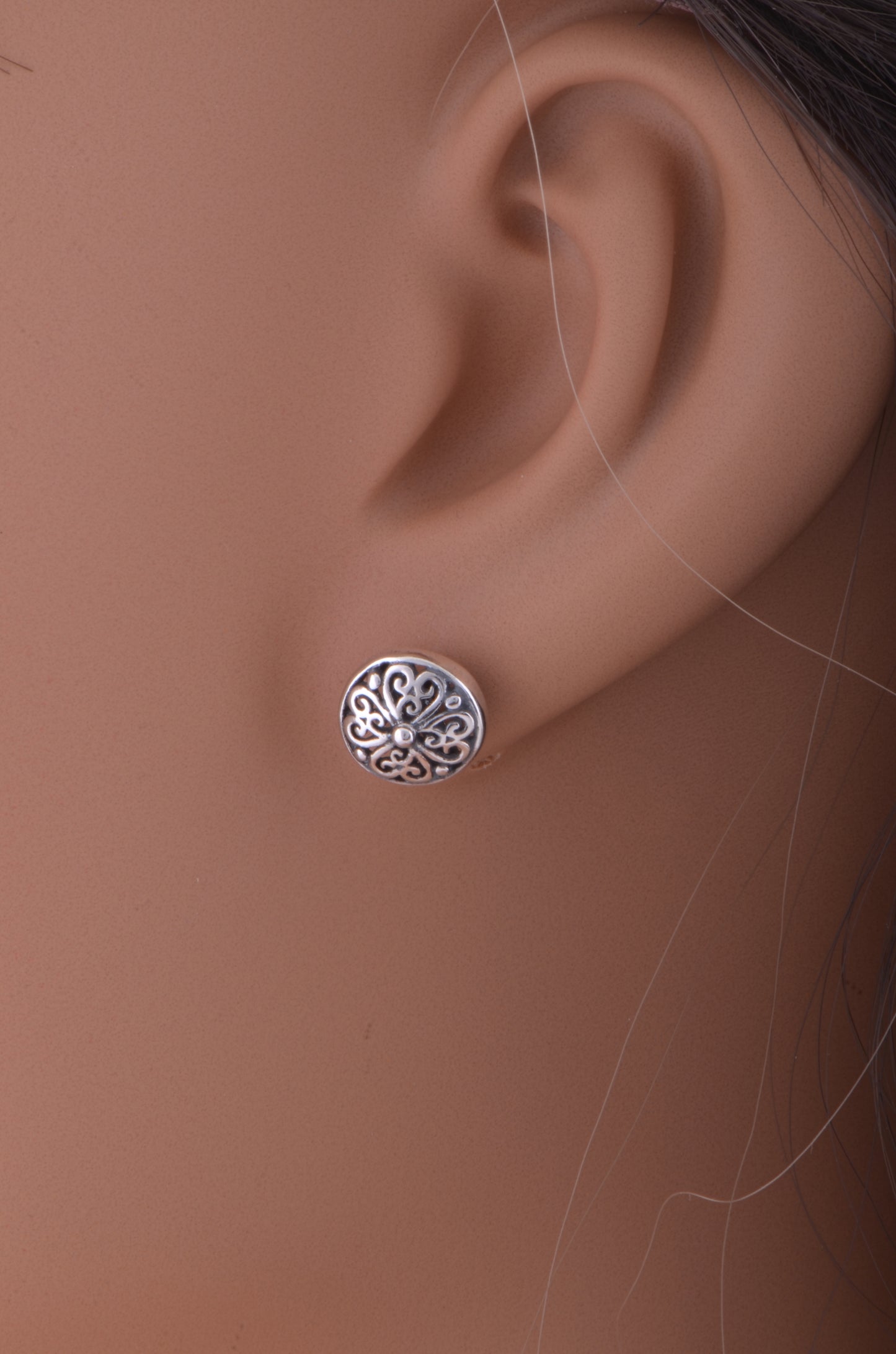 Sterling Silver Girls Round Bali Style Clover Stud Earrings