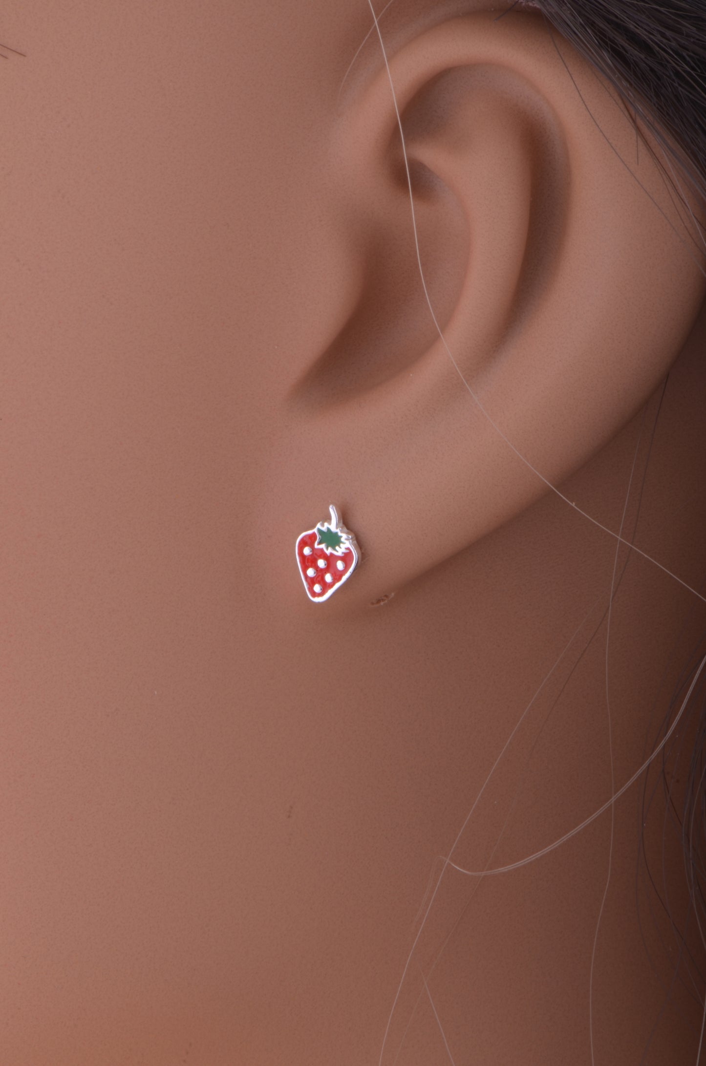 Sterling Silver GIrls Dainty Red Strawberry Fruit Stud Earrings