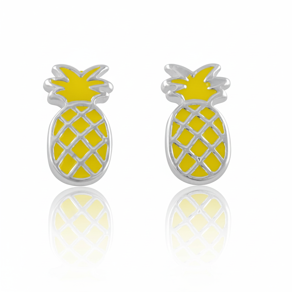 Sterling Silver GIrls Dainty Yellow Pineapple Fruit Stud Earrings