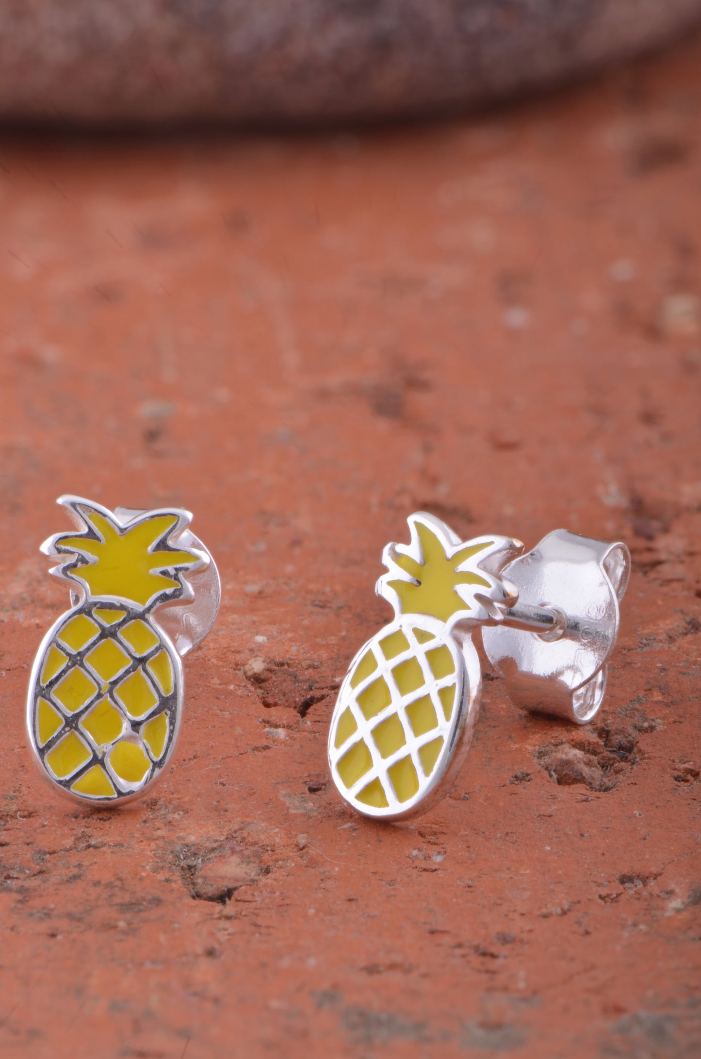 Sterling Silver GIrls Dainty Yellow Pineapple Fruit Stud Earrings