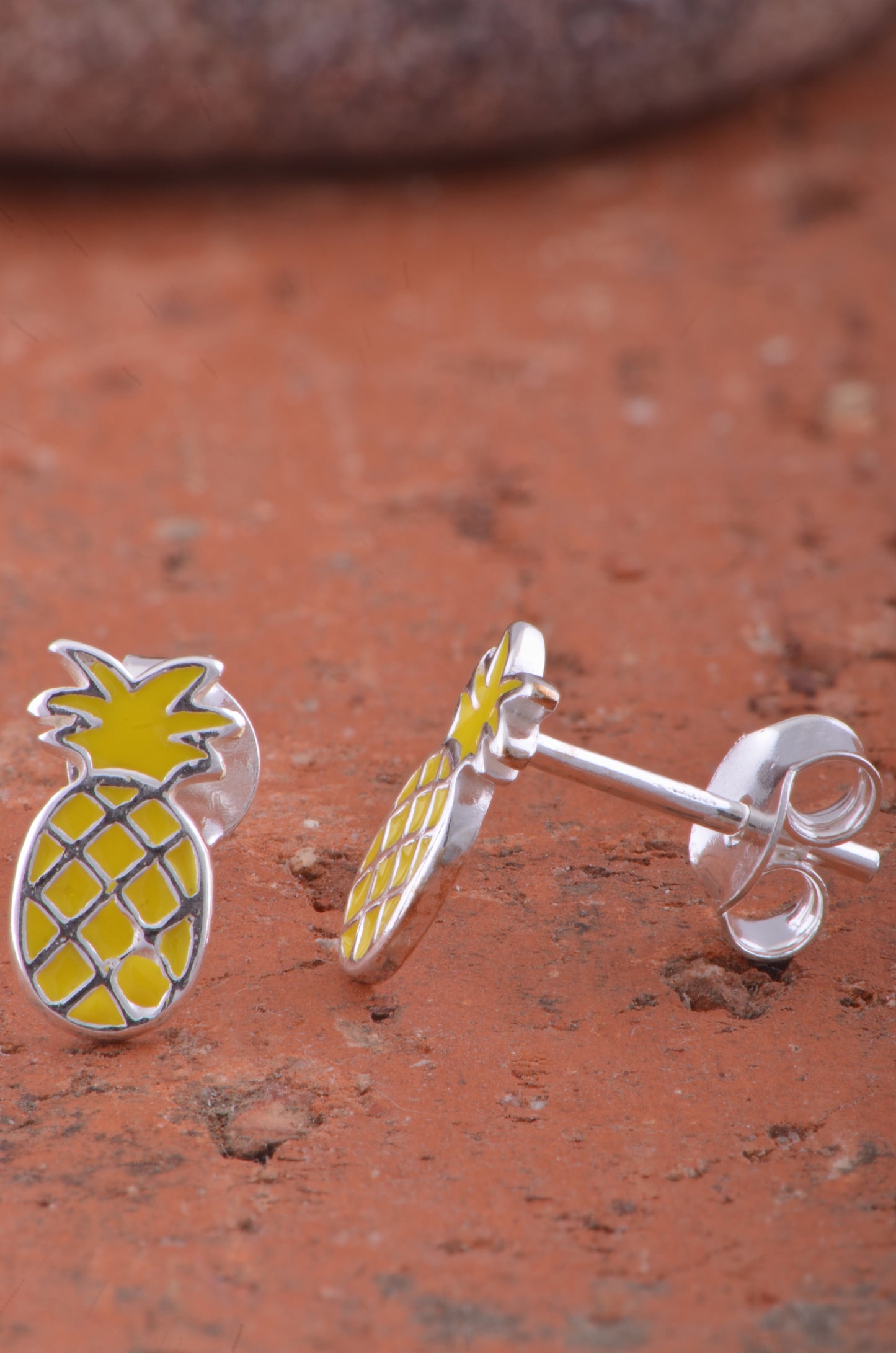 Sterling Silver GIrls Dainty Yellow Pineapple Fruit Stud Earrings