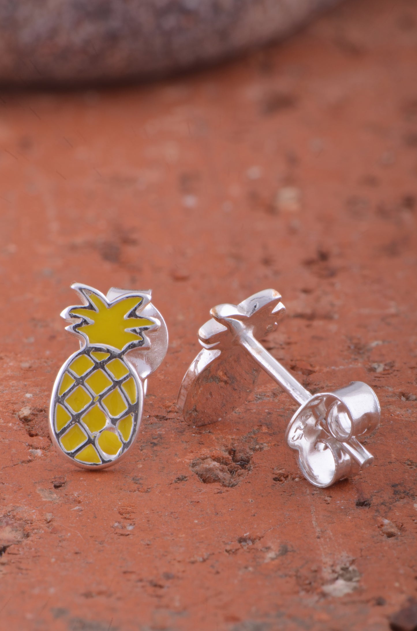 Sterling Silver GIrls Dainty Yellow Pineapple Fruit Stud Earrings