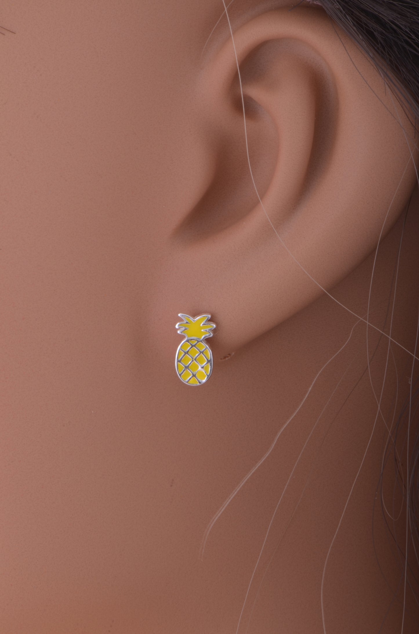 Sterling Silver GIrls Dainty Yellow Pineapple Fruit Stud Earrings