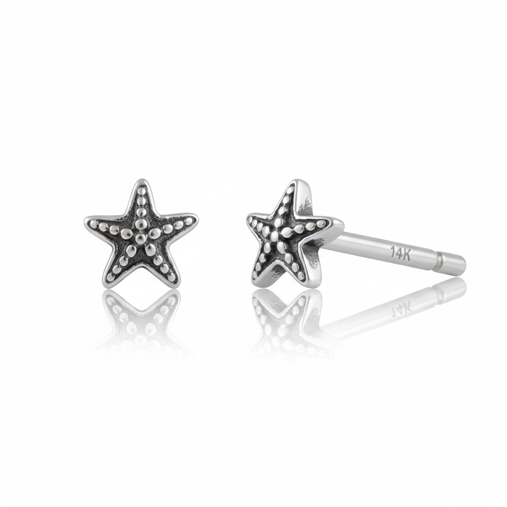 Sterling Silver Women's Tiny Nautical Starfish Stud Earrings | SilverCloseOut
