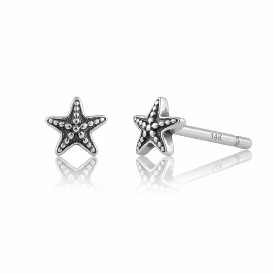 Sterling Silver Women's Tiny Nautical Starfish Stud Earrings | SilverCloseOut