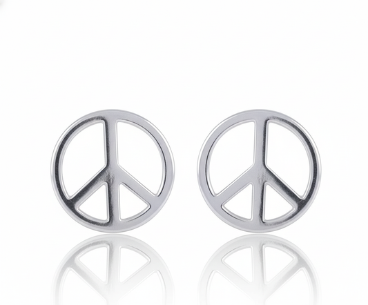Sterling Silver Girls Large Peace Sign Push Back Stud Earrings, 10mm