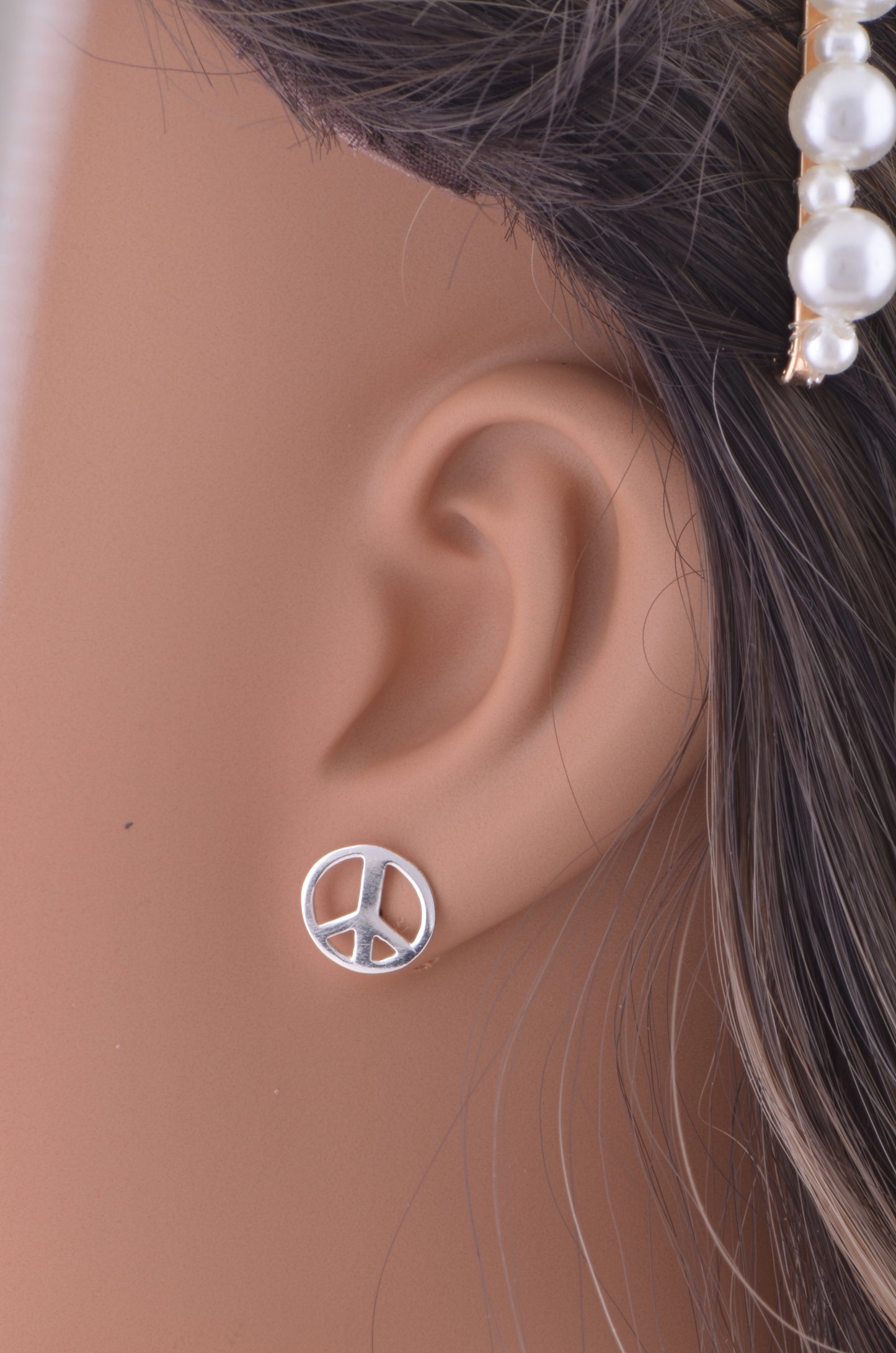 Sterling Silver Girls Large Peace Sign Push Back Stud Earrings - 10mm