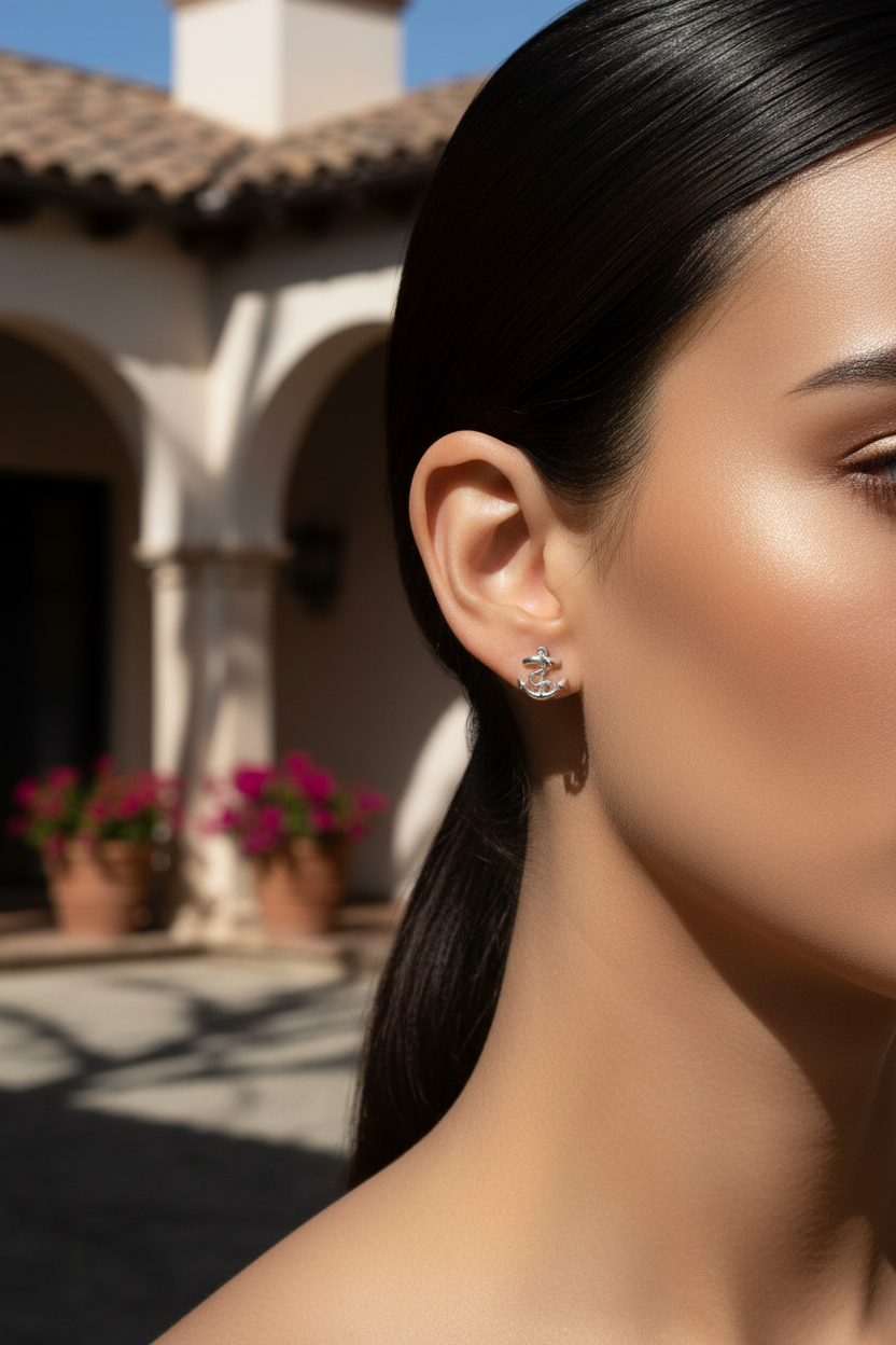 Sterling Silver Girls Mismatch Anchor & Wheel Stud Earrings | SilverCloseOut