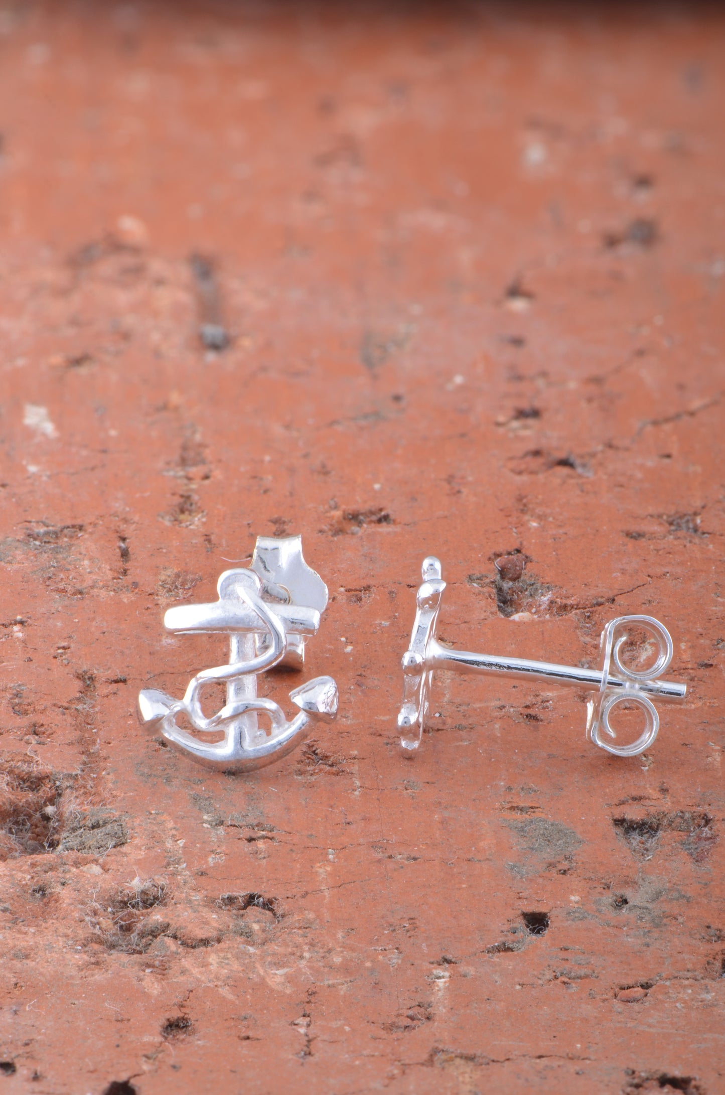 Sterling Silver Girls Mismatch Anchor & Wheel Stud Earrings