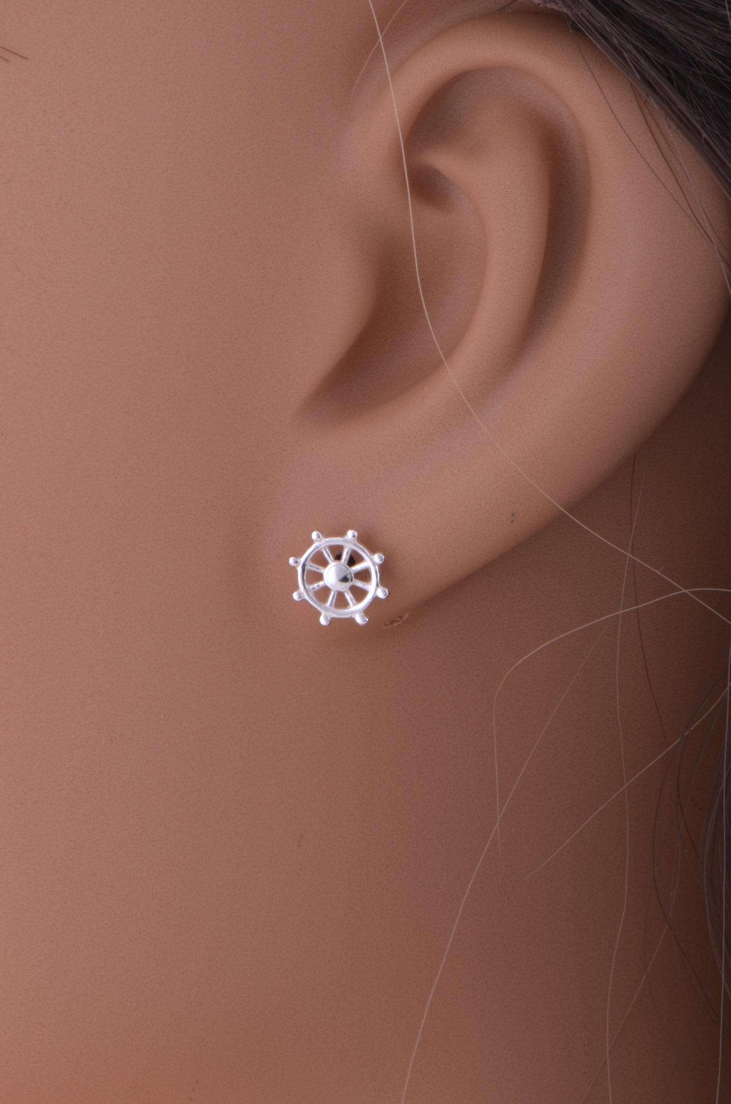 Sterling Silver Girls Mismatch Anchor & Wheel Stud Earrings