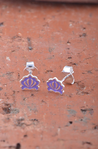 Sterling Silver GIrls Hindu Purple Lotus Flower Stud Earrings