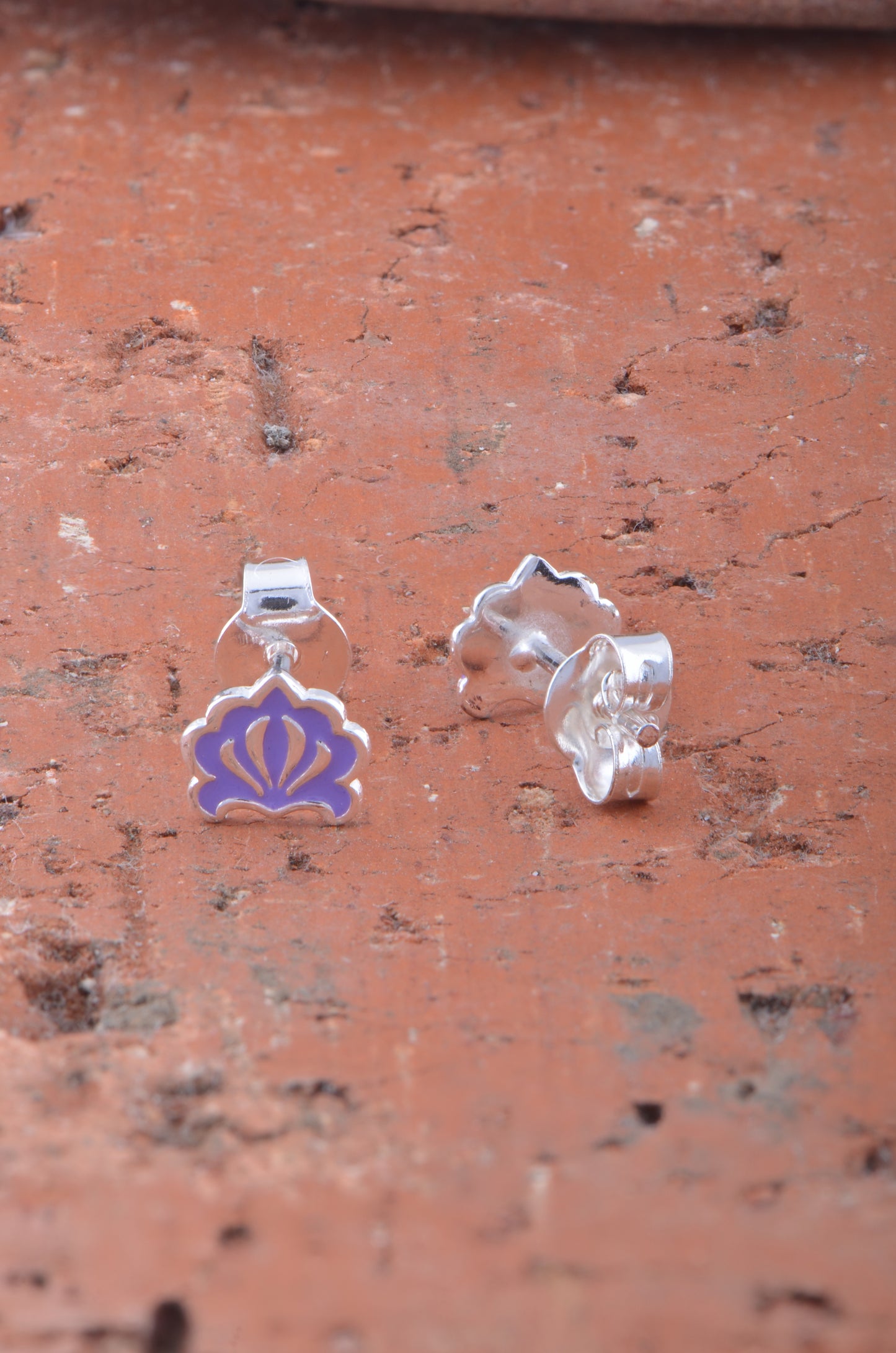 Sterling Silver GIrls Hindu Purple Lotus Flower Stud Earrings