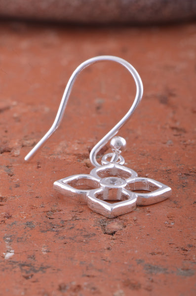Sterling Silver Womens Dainty Cz Flower BoHo Drop Earrings