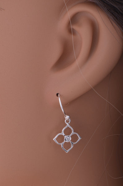 Sterling Silver Womens Dainty Cz Flower BoHo Drop Earrings