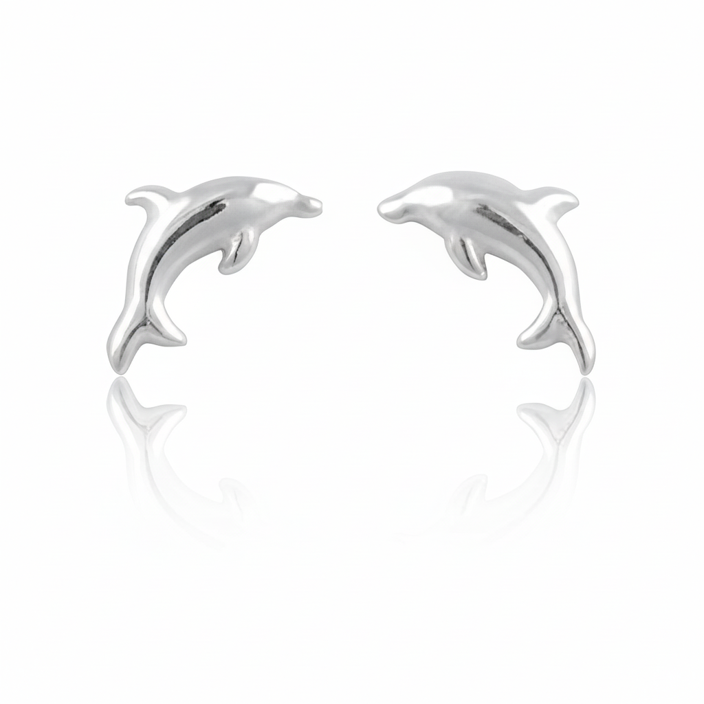 Sterling Silver GIrls Dainty Jumping Dolphin Stud Earrings