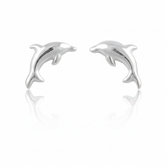 Sterling Silver GIrls Dainty Jumping Dolphin Stud Earrings