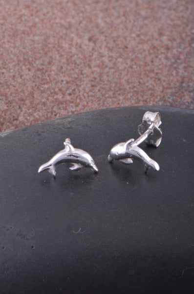 Sterling Silver GIrls Dainty Jumping Dolphin Stud Earrings