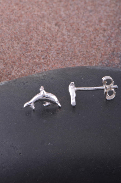 Sterling Silver GIrls Dainty Jumping Dolphin Stud Earrings