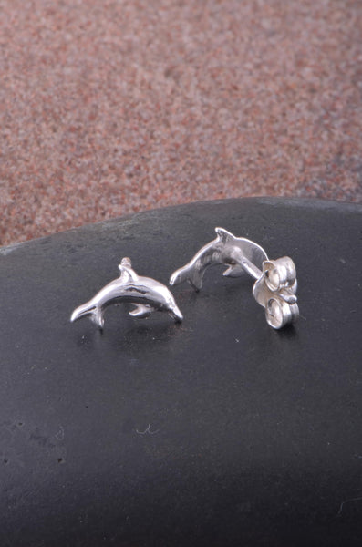 Sterling Silver GIrls Dainty Jumping Dolphin Stud Earrings