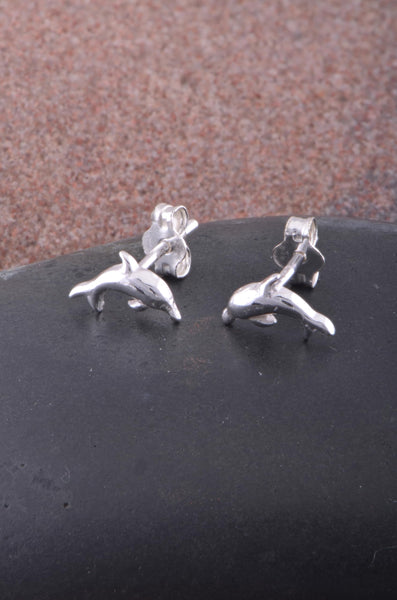 Sterling Silver GIrls Dainty Jumping Dolphin Stud Earrings