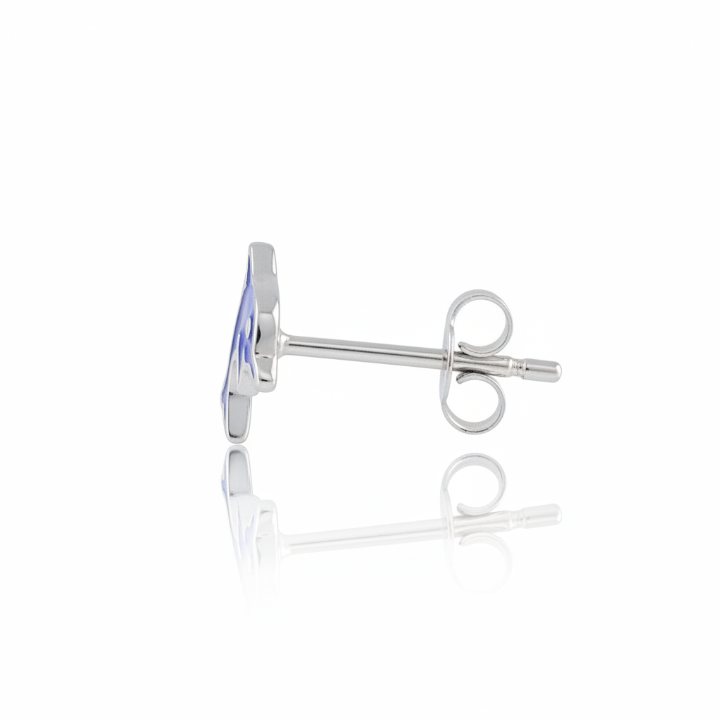 Sterling Silver Girls Blue Enamel Dainty Dolphin Stud Earrings, 9mm