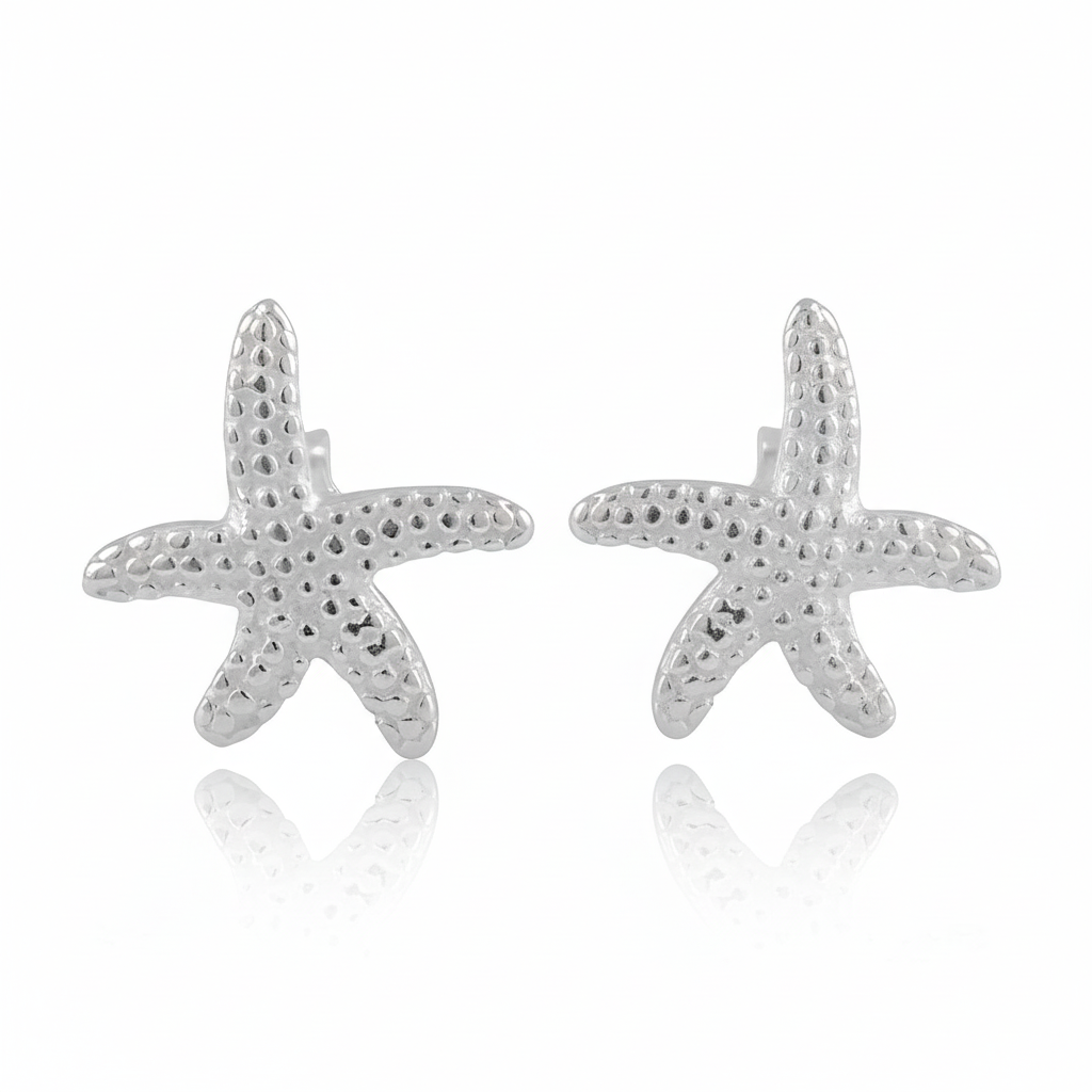 Sterling Silver Women's Elegant Tropical Starfish Stud Earrings