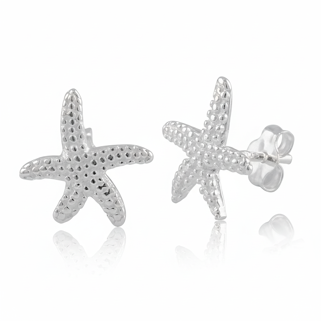 Sterling Silver Women's Elegant Tropical Starfish Stud Earrings