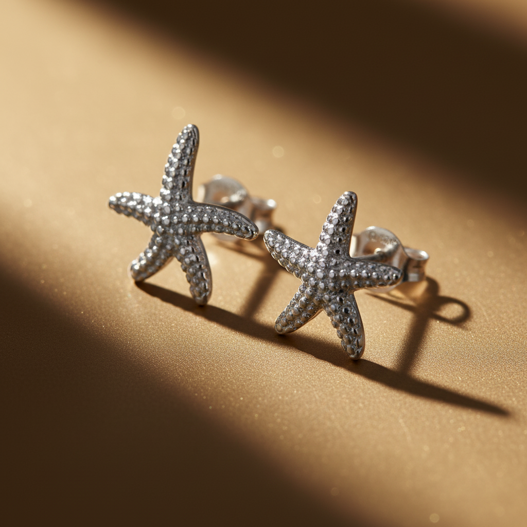 Sterling Silver Women's Elegant Tropical Starfish Stud Earrings