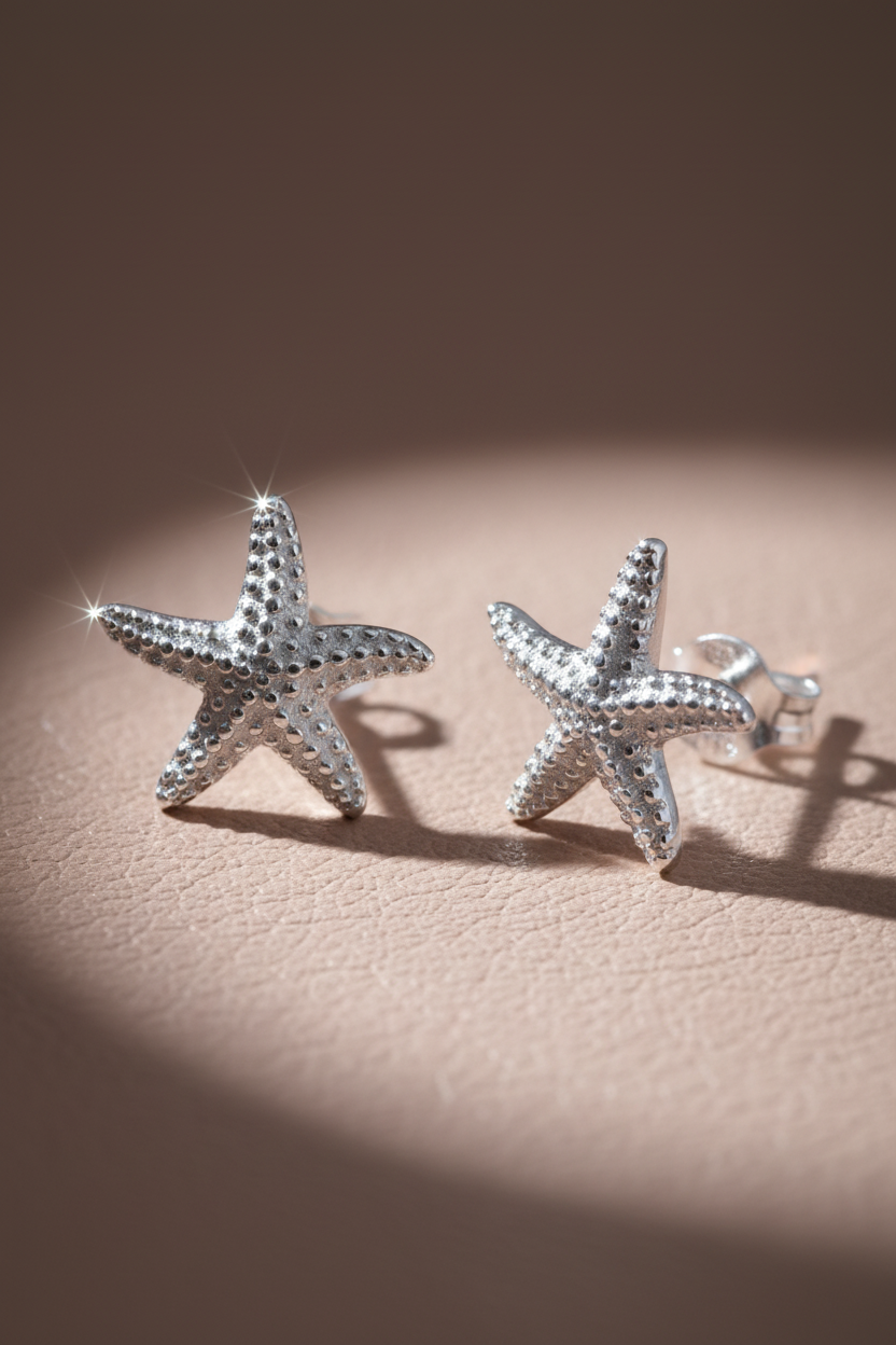 Sterling Silver Women's Elegant Tropical Starfish Stud Earrings