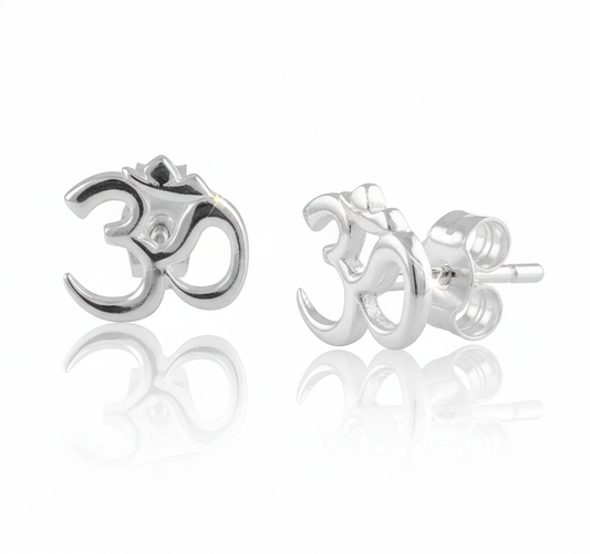 Sterling Silver Women's Dainty Hindu Om Symbol Stud Earrings | SilverCloseOut