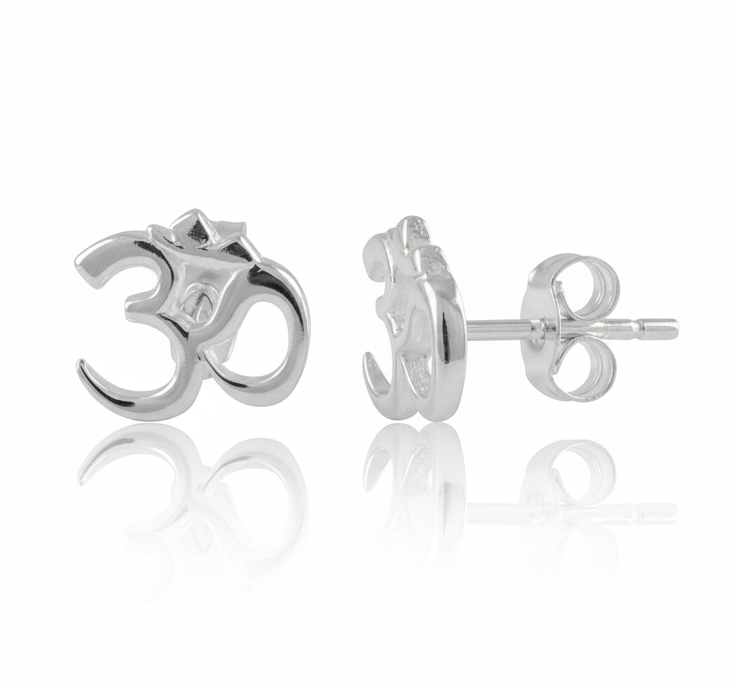 Sterling Silver Women's Dainty Hindu Om Symbol Stud Earrings | SilverCloseOut