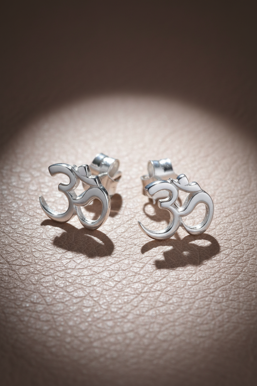 Sterling Silver Women's Dainty Hindu Om Symbol Stud Earrings | SilverCloseOut