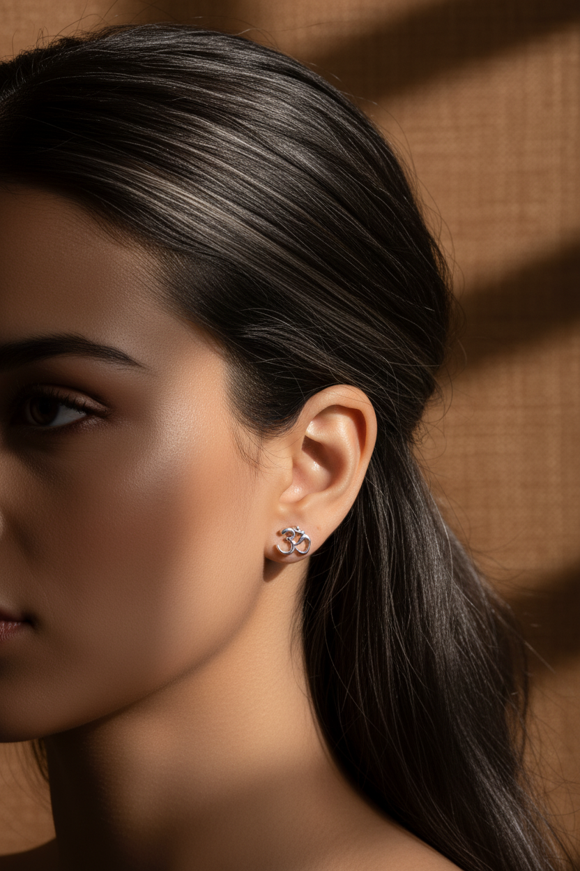 Sterling Silver Women's Dainty Hindu Om Symbol Stud Earrings | SilverCloseOut