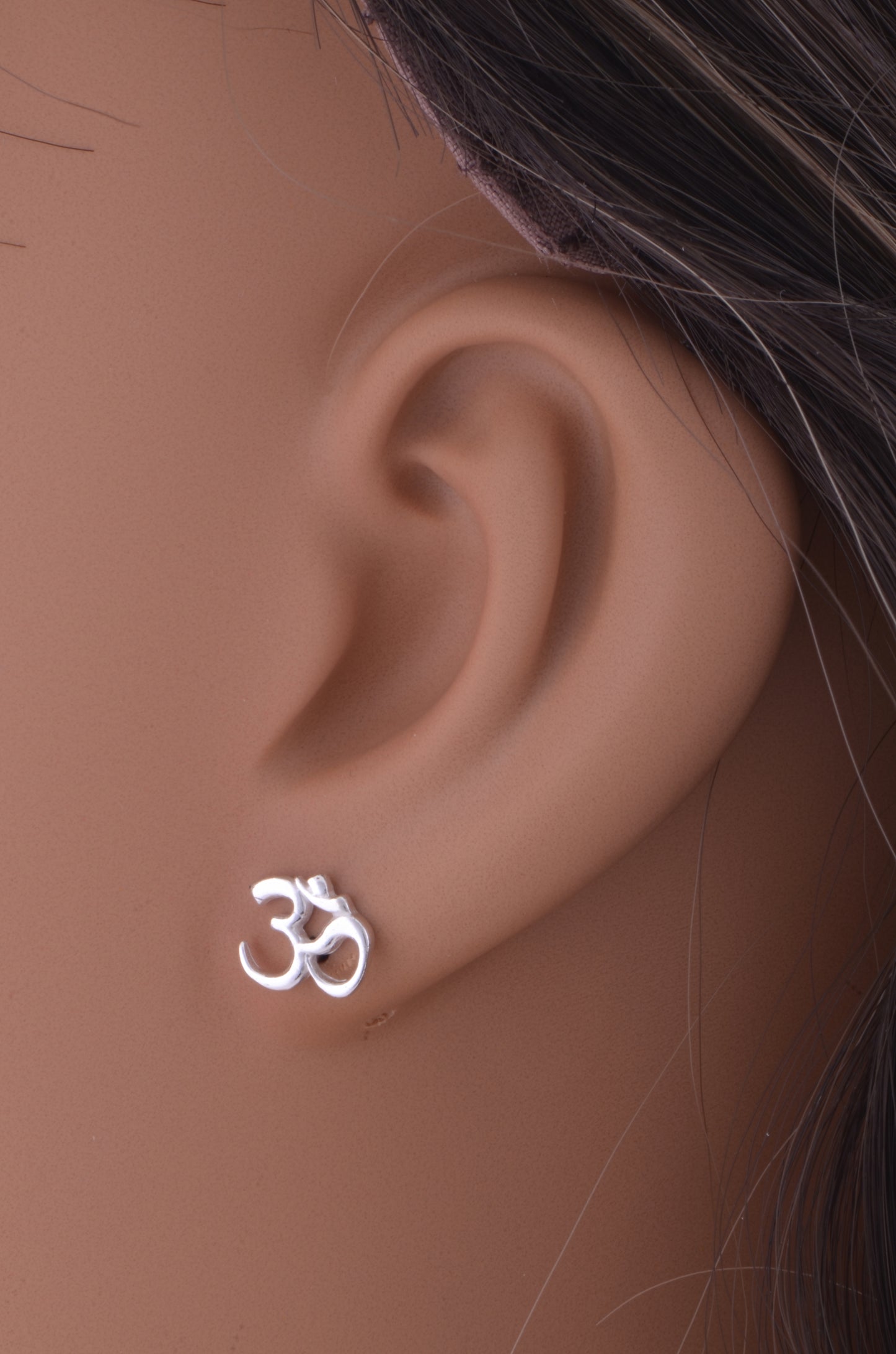 Sterling Silver Womens Dainty Hindu Om Symbol Stud Earrings