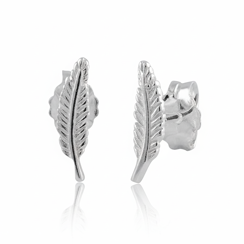 Sterling Silver Girls Dainty Feather Stud Earrings - Second stud earrings
