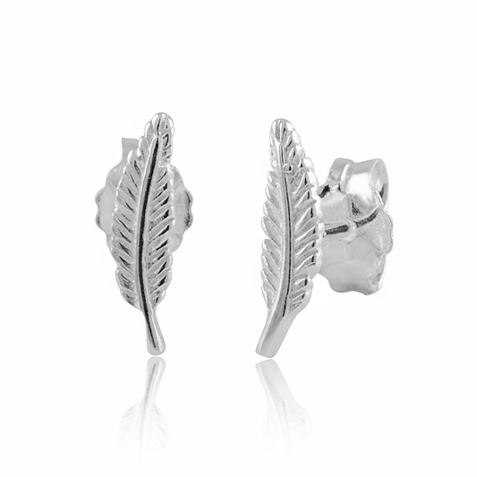 Sterling Silver Girls Dainty Feather Stud Earrings - Second stud earrings