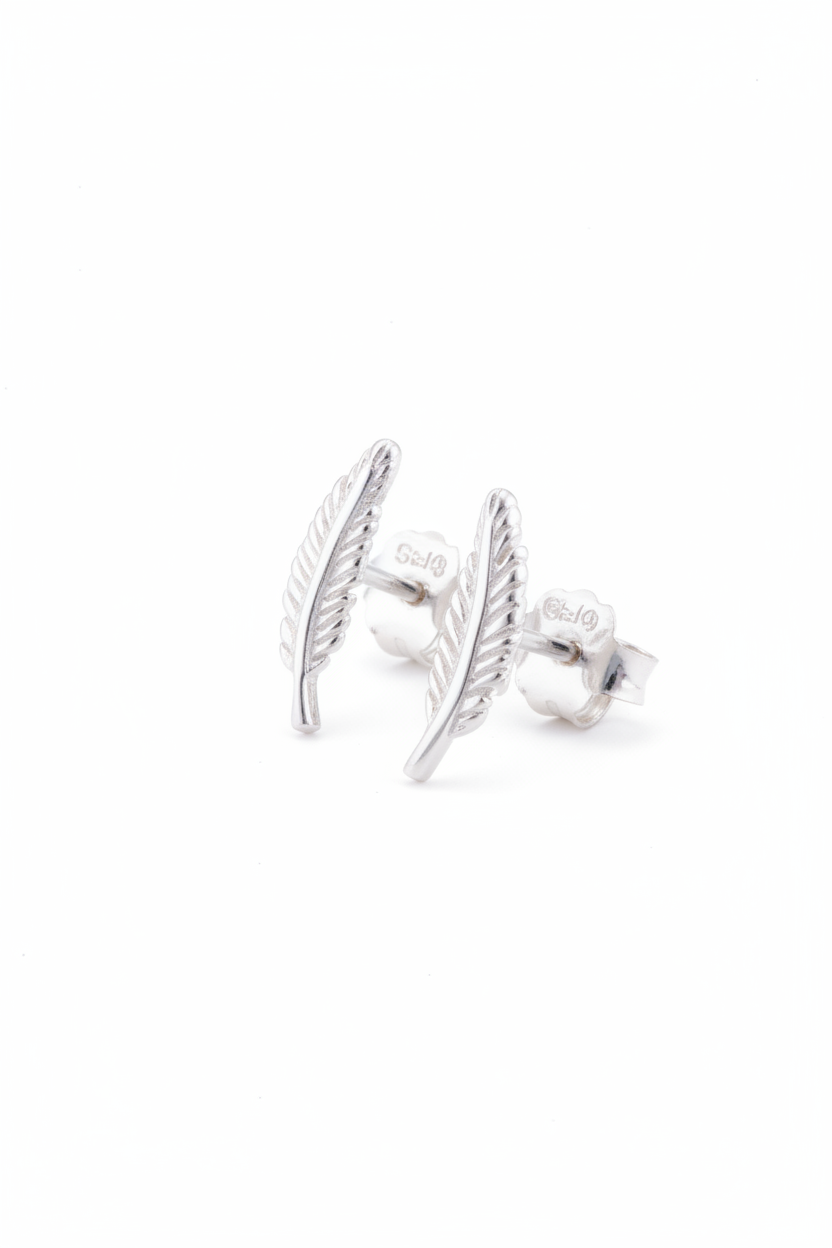 Sterling Silver Girls Dainty Feather Stud Earrings - Second stud earrings